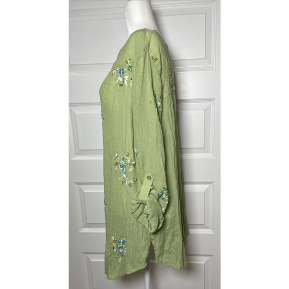 Fig & Flower 2X Anthropology Long Green Multicolor Floral Embroidered Roll Tab - Picture 7 of 9